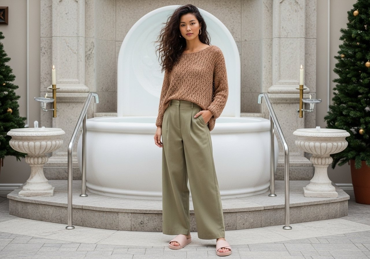So kombinieren Sie Palazzo-Hose und Bluse für eine Taufe im Winter content image