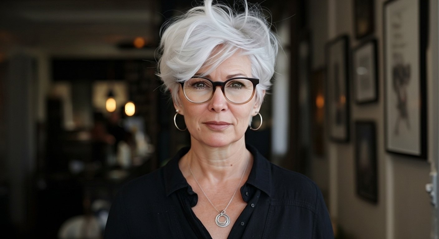 Mutige Frisuren für ältere Frauen mit grauem Haar content image