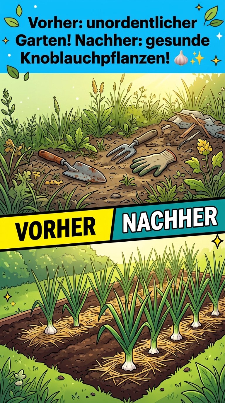 Vorher: unordentlicher Garten! Nachher: gesunde Knoblauchpflanzen! 🧄✨