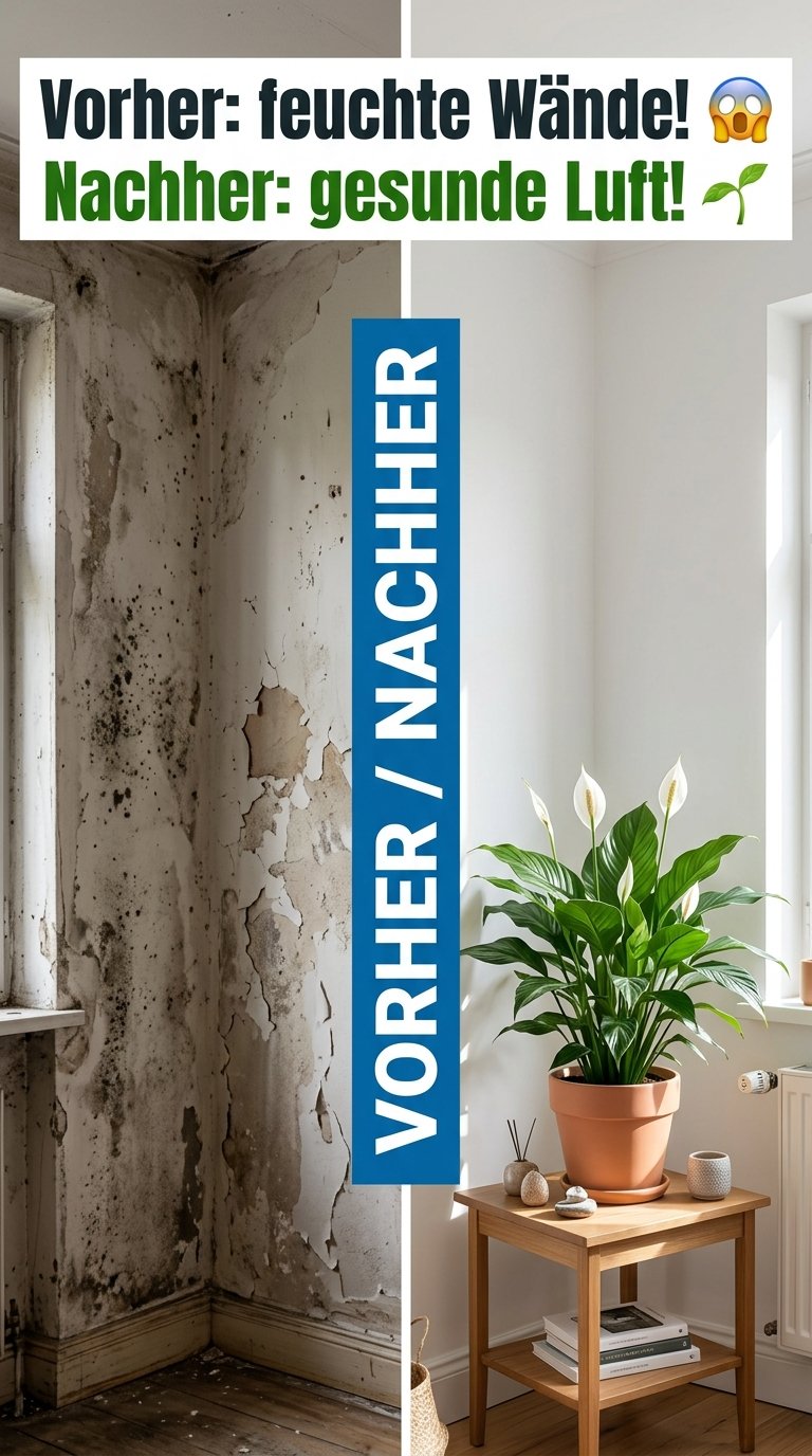Vorher: feuchte Wände! 😱 / Nachher: gesunde Luft! 🌱